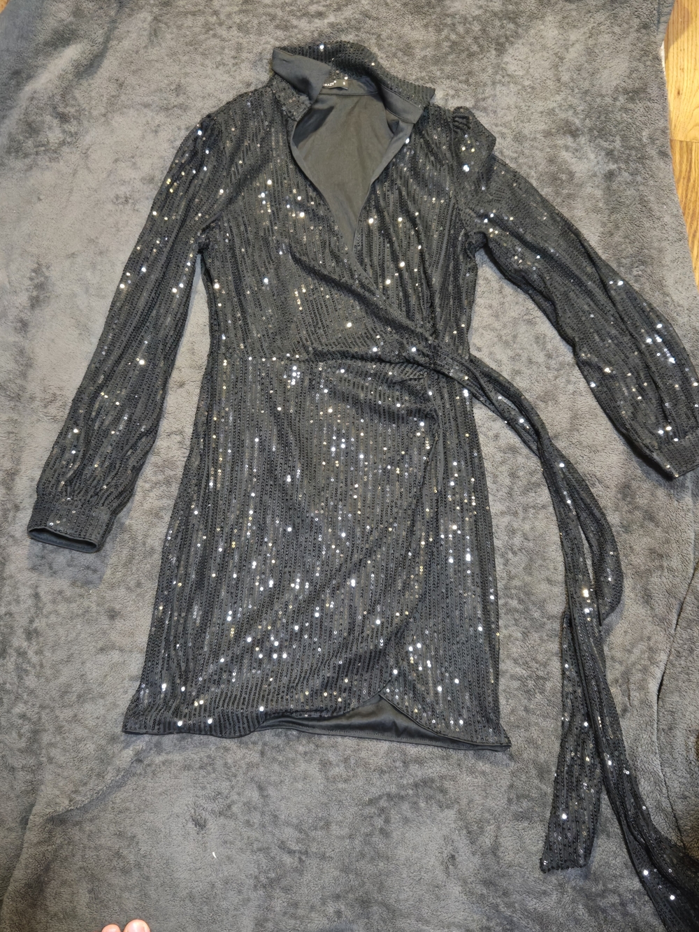 Black Sequin Wrap Dress - Elegant Evening Style